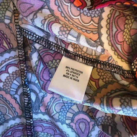 MSK Retro Boho Scallop Print Long Sleeve Dress w.Gold Ring Detail – Size Large - Picture 7 of 8